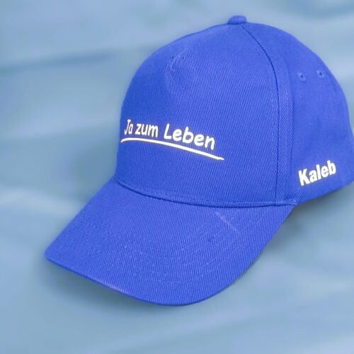 KALEB-Baseball Cap -blau- Frontdruck: Ja zum Leben