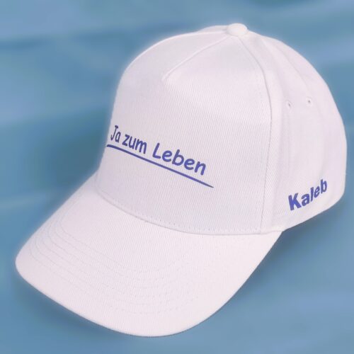 KALEB-Baseball Cap- weiss Frontdruck: Ja zum Leben